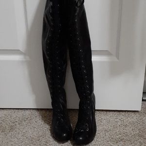 Nine West black leather knee-high boots